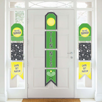 You Got Served - Tennis - Hanging Vertical Paper Door Banners - Baby Shower or Tennis Ball Birthday Party Wall Decoration Kit - Indoor Door Decor