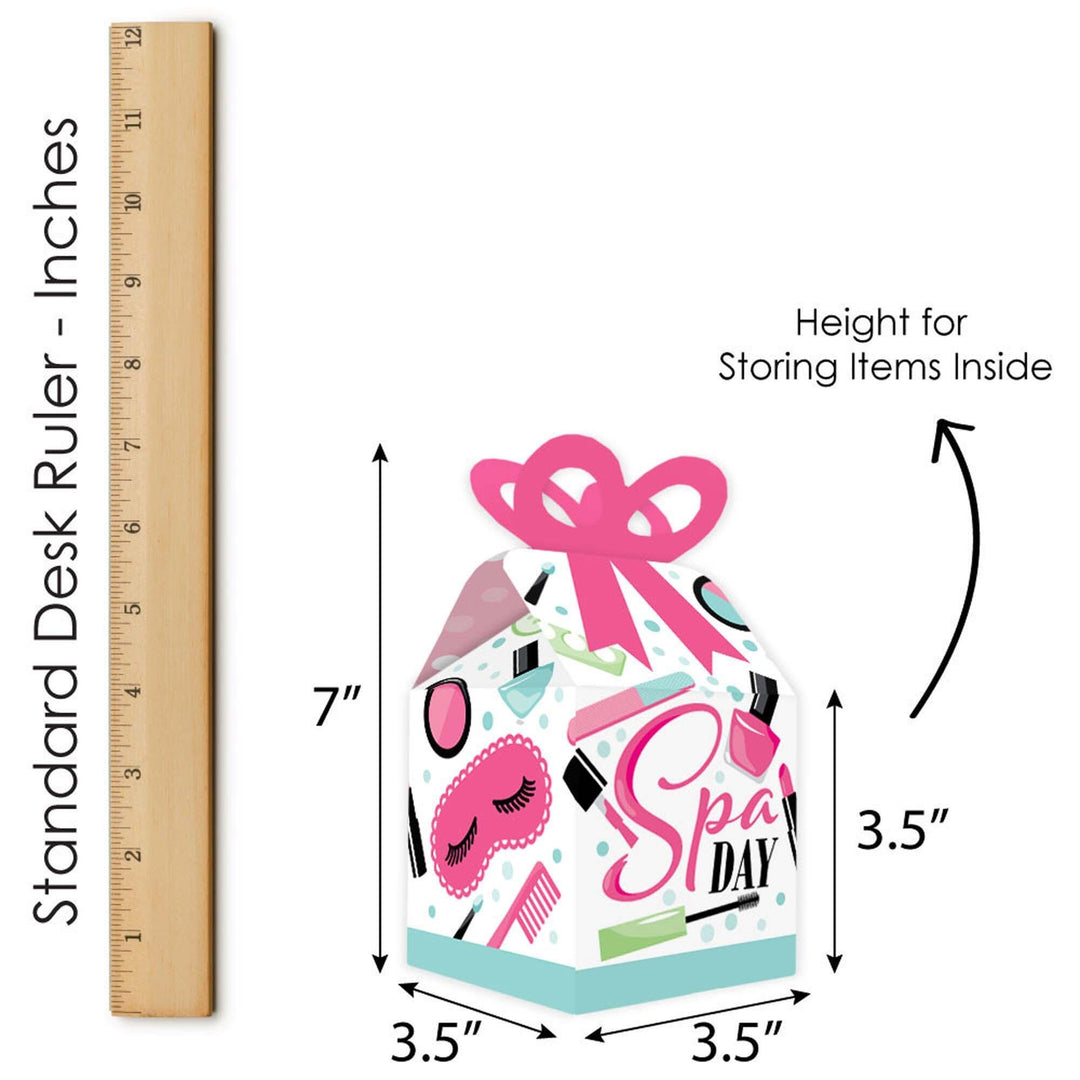 Spa Day - Square Favor Gift Boxes - Girls Makeup Party Bow Boxes - Set of 12