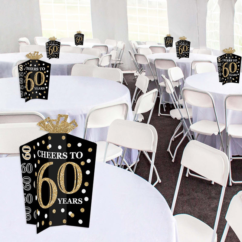 Adult 60th Birthday - Gold - Table Decorations - Birthday Party Fold and Flare Centerpieces - 10 Count