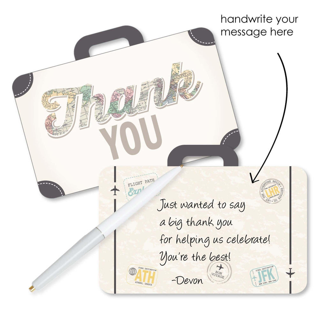 World Awaits - Shaped Thank You Cards - Travel Themed Party Thank You Note Cards with Envelopes - Set of 12
