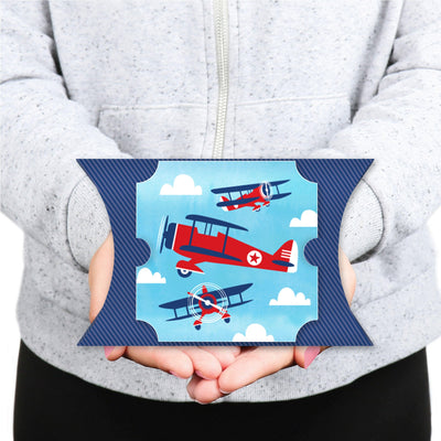 Taking Flight - Airplane - Favor Gift Boxes - Vintage Plane Baby Shower or Birthday Party Large Pillow Boxes - Set of 12