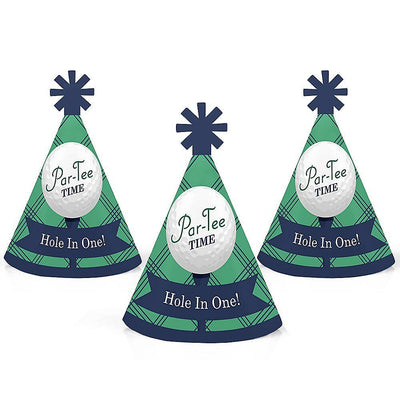 Par-Tee Time - Golf - Mini Cone Baby Shower or Birthday Party Hats - Small Little Party Hats - Set of 8