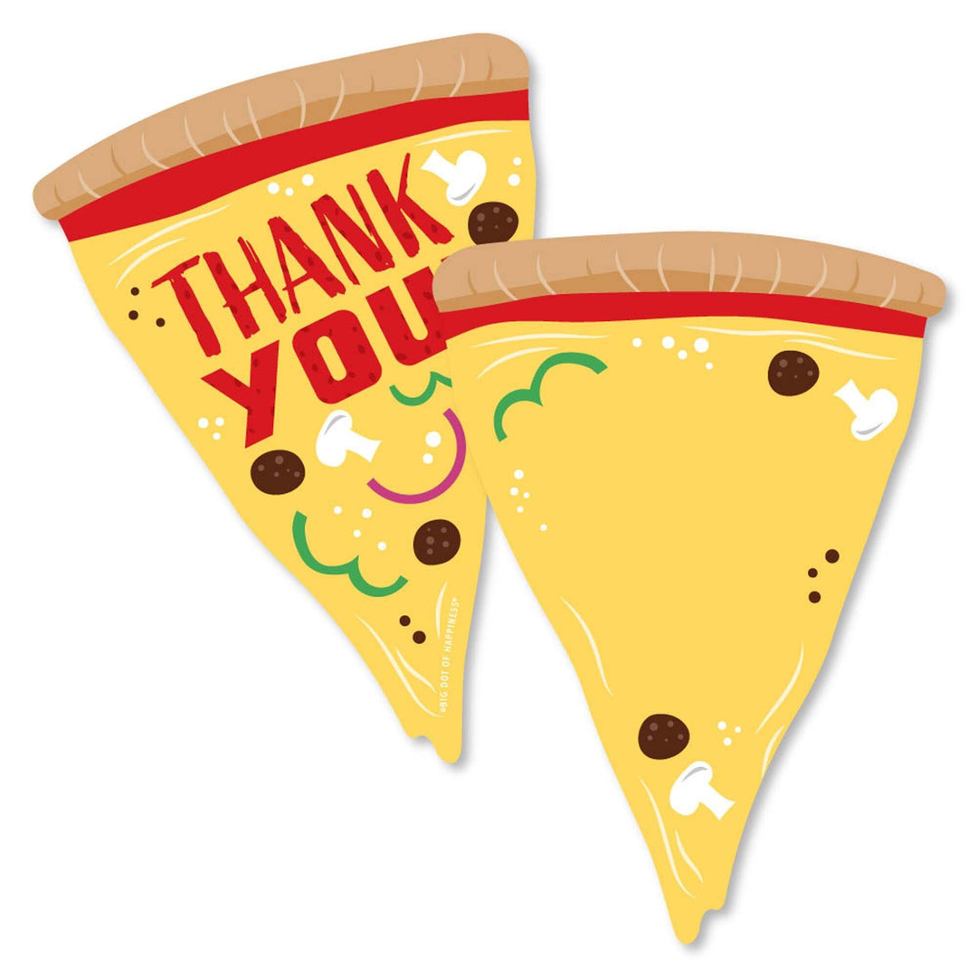 Pizza Party Time - Shaped Thank You Cards - Baby Shower or Birthday Party Thank You Note Cards with Envelopes - Set of 12