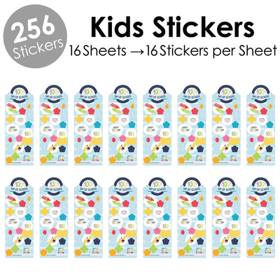 Happy 100th Day of School - 100 Days Party Favor Kids Stickers - 16 Sheets - 256 Stickers