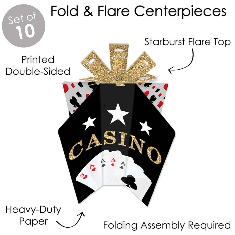 Las Vegas - Table Decorations - Casino Party Fold and Flare Centerpieces - 10 Count