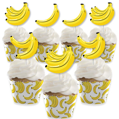 Let's Go Bananas - Cupcake Decoration - Tropical Party Cupcake Wrappers and Treat Picks Kit - Set of 24