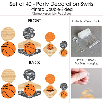 Nothin' But Net - Basketball - Baby Shower or Birthday Party Hanging Decor - Party Decoration Swirls - Set of 40