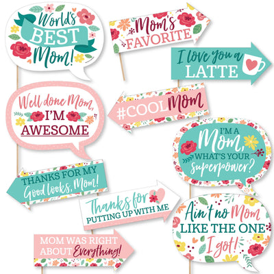 Funny Colorful Floral Happy Mother's Day - We Love Mom Party Photo Booth Props Kit - 10 Piece