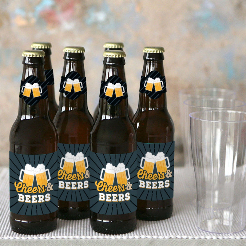 Cheers and Beers Happy Birthday - Decorations for Women and Men - 6 Beer Bottle Label Stickers and 1 Carrier