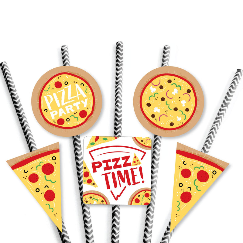 Pizza Party Time - Paper Straw Decor - Baby Shower or Birthday Party Striped Decorative Straws - Set of 24