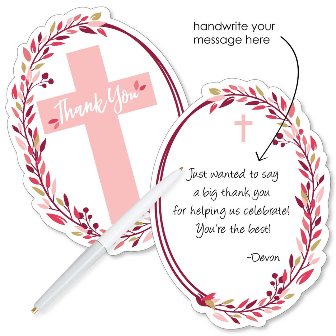 Pink Elegant Cross - Shaped Thank You Cards - Girl Religious Party Thank You Note Cards with Envelopes - Set of 12