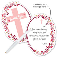 Pink Elegant Cross - Shaped Thank You Cards - Girl Religious Party Thank You Note Cards with Envelopes - Set of 12