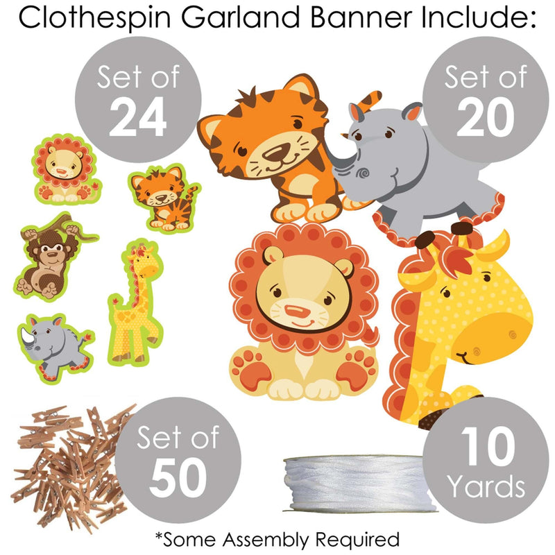 Funfari - Fun Safari Jungle - Baby Shower or Birthday Party DIY Decorations - Clothespin Garland Banner - 44 Pieces