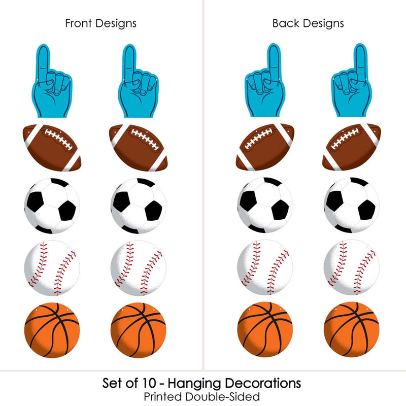 Hanging Go, Fight, Win - Sports - Outdoor Baby Shower or Birthday Party Hanging Porch & Tree Yard Decorations - 10 Pieces