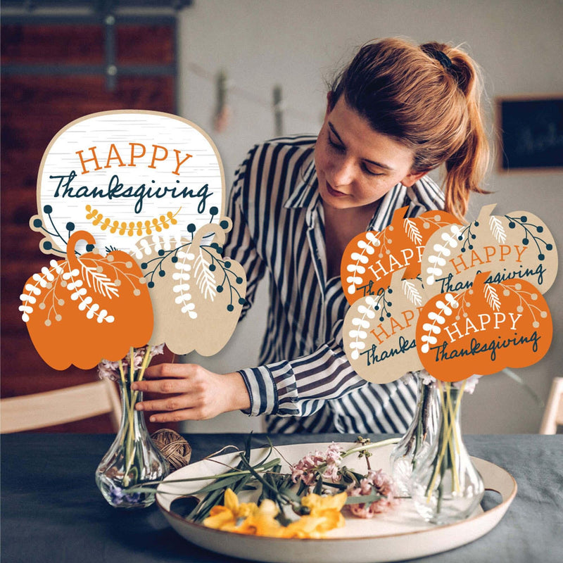 Happy Thanksgiving - Fall Harvest Party Centerpiece Sticks - Showstopper Table Toppers - 35 Pieces