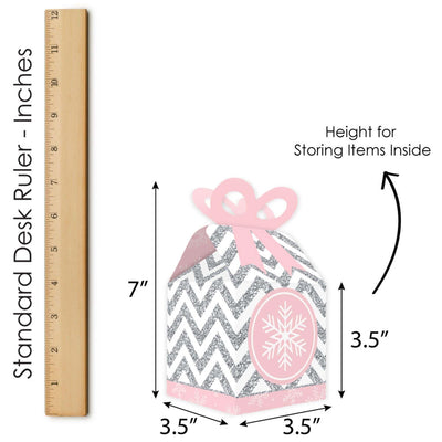Pink Winter Wonderland - Square Favor Gift Boxes - Holiday Snowflake Birthday Party and Baby Shower Bow Boxes - Set of 12