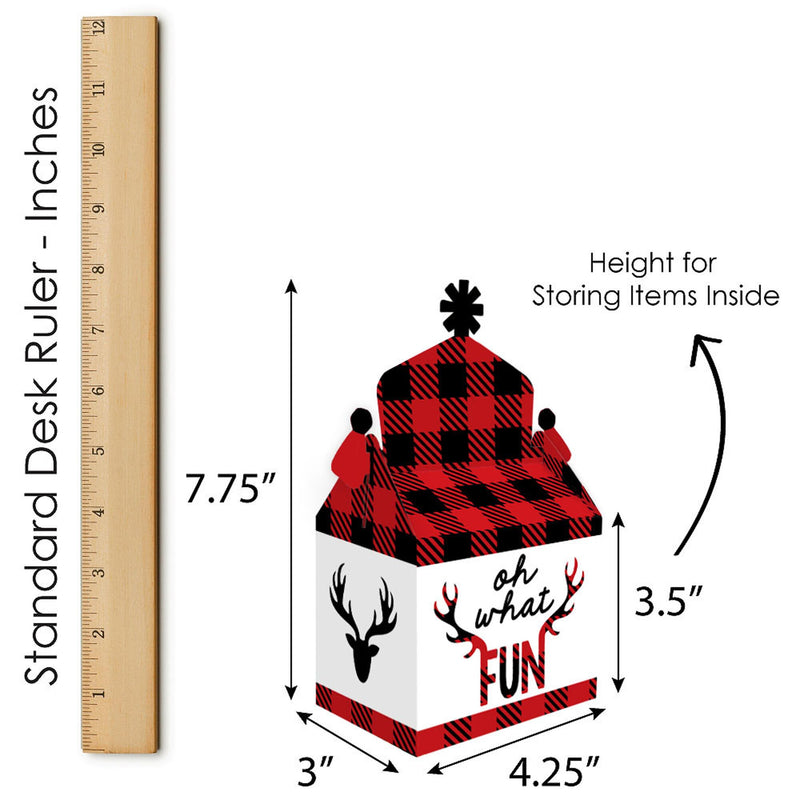 Prancing Plaid - Treat Box Party Favors - Reindeer Holiday and Christmas Party Goodie Gable Boxes - Set of 12