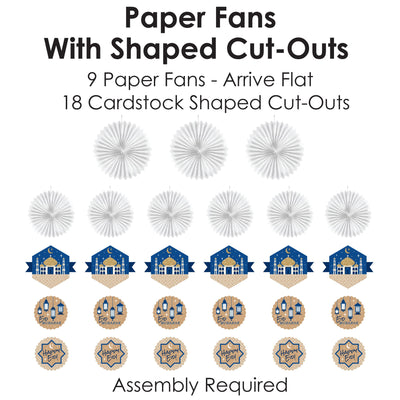 Ramadan - Hanging Eid Mubarak Party Tissue Decoration Kit - Paper Fans - Set of 9