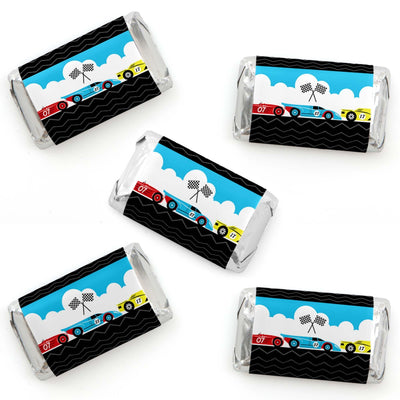 Let's Go Racing - Racecar - Mini Candy Bar Wrapper Stickers - Race Car Birthday Party or Baby Shower Small Favors - 40 Count