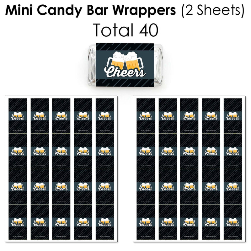 Cheers and Beers Happy Birthday - Mini Candy Bar Wrappers, Round Candy Stickers and Circle Stickers - Candy Favor Sticker Kit - 304 Pieces