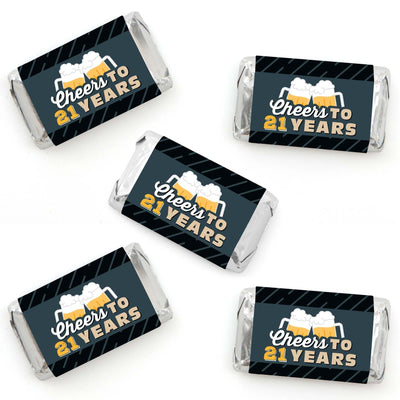 Cheers and Beers to 21 Years - Mini Candy Bar Wrapper Stickers - 21st Birthday Party Small Favors - 40 Count