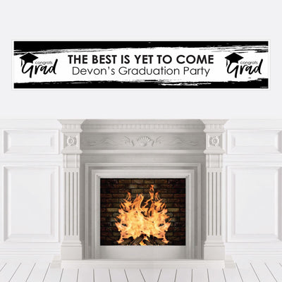 Black and White Grad - Best is Yet to Come - Personalized Black and White Graduation Party Banner