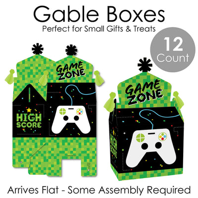 Game Zone - Treat Box Party Favors - Pixel Video Game Party or Birthday Party Goodie Gable Boxes - Set of 12