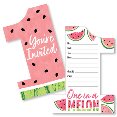 1st Birthday One in a Melon - Shaped Fill-In Invitations - Fruit First Birthday Party Invitation Cards with Envelopes - Set of 12