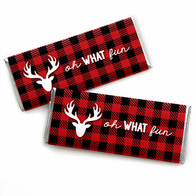 Prancing Plaid - Candy Bar Wrapper Christmas & Holiday Buffalo Plaid Party Favors - Set of 24