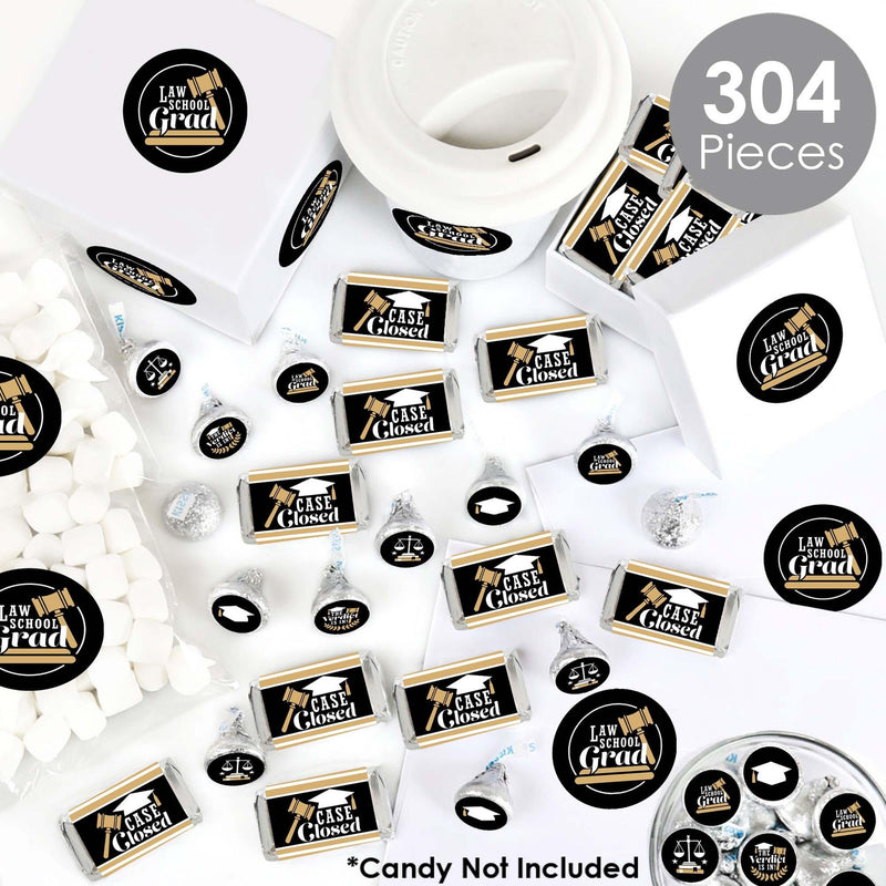 Law School Grad - Mini Candy Bar Wrappers, Round Candy Stickers and Circle Stickers - Future Lawyer Graduation Party Candy Favor Sticker Kit - 304 Pieces