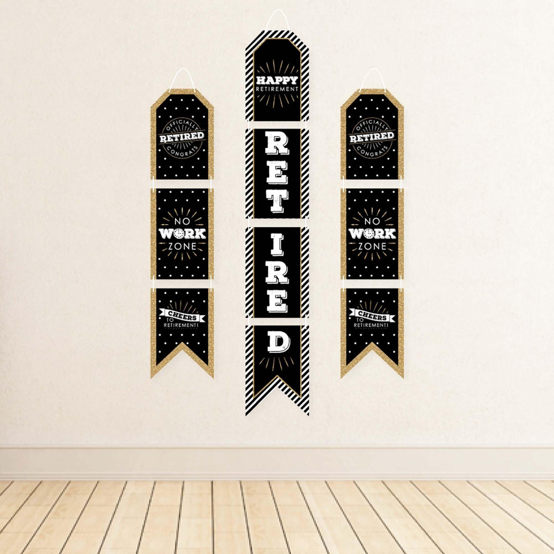 Happy Retirement - Hanging Vertical Paper Door Banners - Retirement Party Wall Decoration Kit - Indoor Door Decor