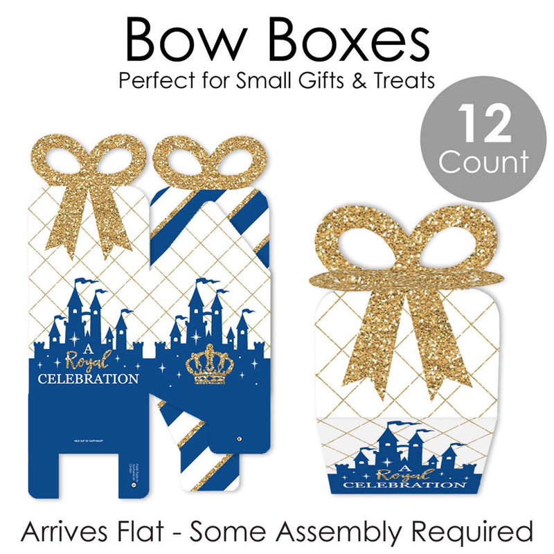 Royal Prince Charming - Square Favor Gift Boxes - Baby Shower or Birthday Party Bow Boxes - Set of 12