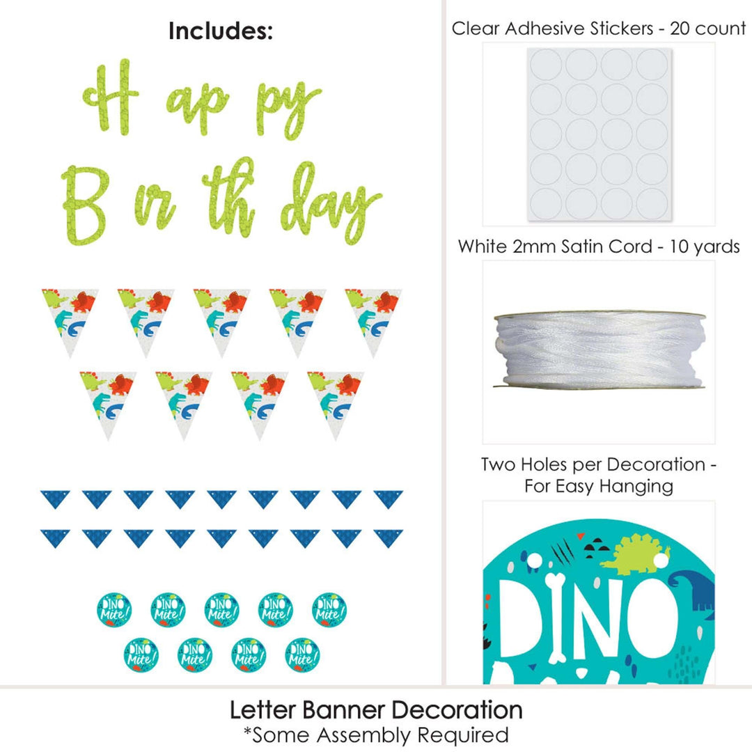 Roar Dinosaur - Dino Mite T-Rex Birthday Party Letter Banner Decoration - 36 Banner Cutouts and Happy Birthday Banner Letters