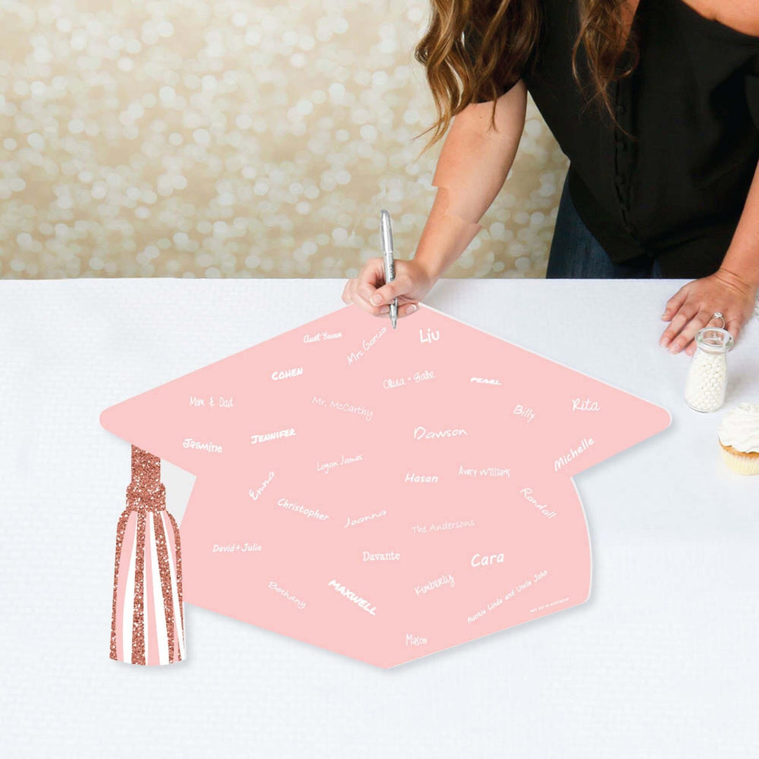 Rose Gold Grad - Grad Cap Guest Book Sign - Graduation Party Guestbook Alternative - Signature Mat