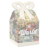 World Awaits - Square Favor Gift Boxes - Travel Themed Party Bow Boxes - Set of 12