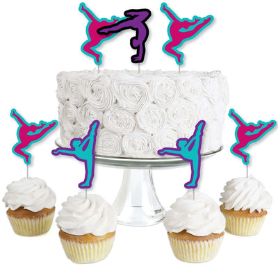 Tumble, Flip & Twirl - Gymnastics - Dessert Cupcake Toppers - Birthday Party or Gymnast Party Clear Treat Picks - Set of 24
