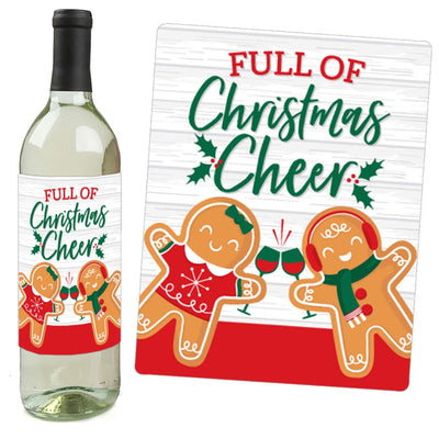 Gingerbread Christmas - Gingerbread Man Holiday Party Decorations for Women and Men - Wine Bottle Label Stickers - Set of 4
