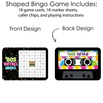 80's Retro - Bar Bingo Cards and Markers - Totally 1980s Party Bingo Game - Set of 18