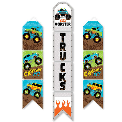 Smash and Crash - Monster Truck - Hanging Vertical Paper Door Banners - Boy Birthday Party Wall Decoration Kit - Indoor Door Decor
