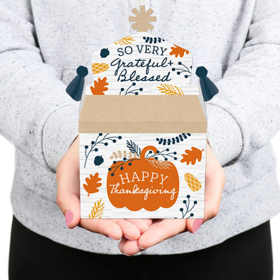 Happy Thanksgiving - Treat Box Party Favors - Fall Harvest Party Goodie Gable Boxes - Set of 12