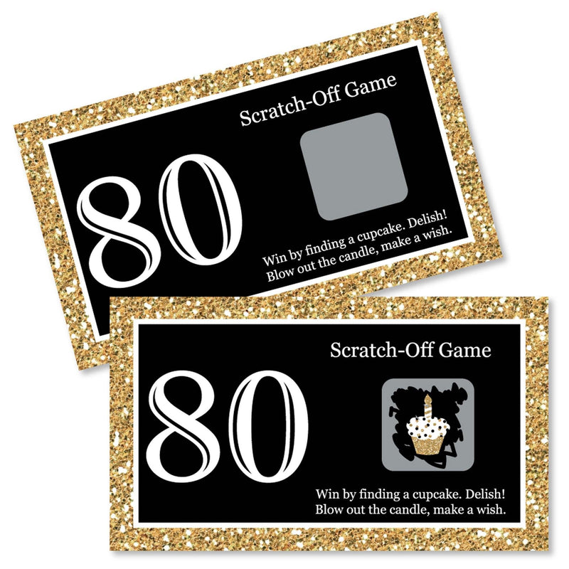 Adult 80th Birthday - Gold - Birthday Party Game Scratch Off Cards - 22 ct