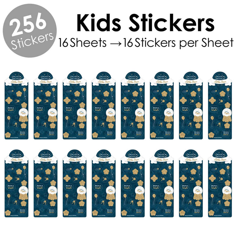 Twinkle Twinkle Little Star - Birthday Party Favor Kids Stickers - 16 Sheets - 256 Stickers