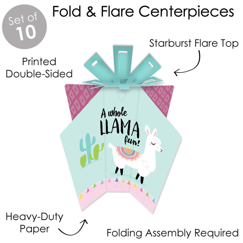 Whole Llama Fun - Table Decorations - Llama Fiesta Baby Shower or Birthday Party Fold and Flare Centerpieces - 10 Count