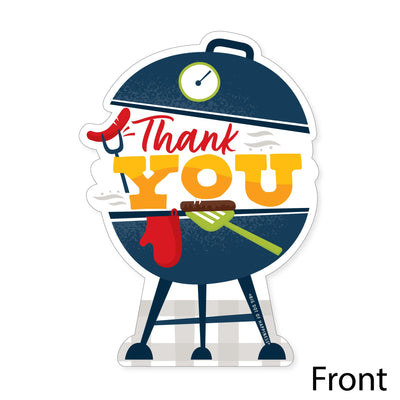 Fire Up the Grill - Shaped Thank You Cards - Summer BBQ Picnic Party Thank You Note Cards with Envelopes - Set of 12