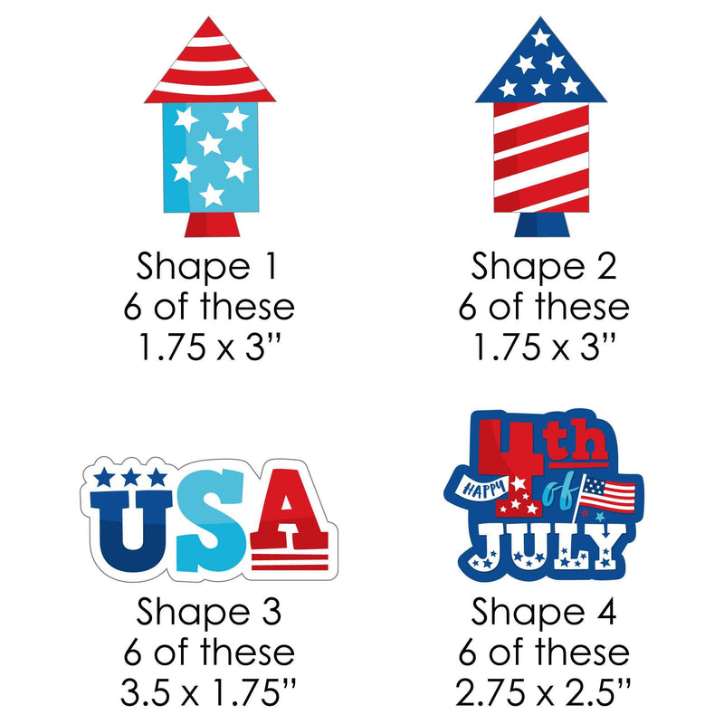 Firecracker 4th of July - DIY Shaped Red, White and Royal Blue Party Cut-Outs - 24 Count