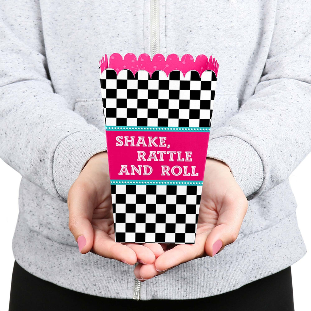 50's Sock Hop - 1950s Rock N Roll Party Favor Popcorn Treat Boxes - Set of 12