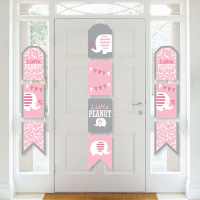 Pink Elephant - Hanging Vertical Paper Door Banners - Girl Baby Shower or Birthday Party Wall Decoration Kit - Indoor Door Decor