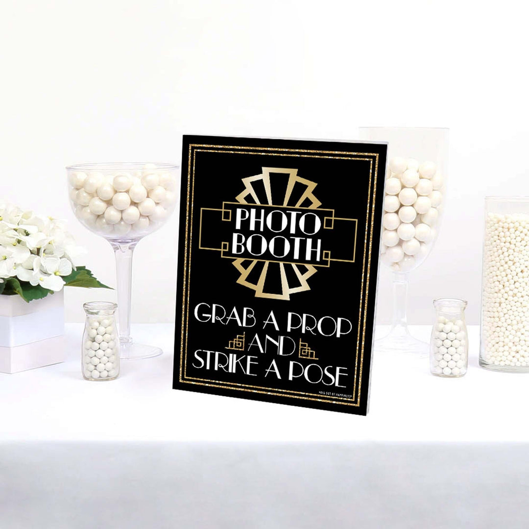 Roaring 20's Photo Booth Sign - 1920s Art Deco Jazz Party Decorations - Printed on Sturdy Plastic Material - 10.5 x 13.75 inches - Sign with Stand - 1 Piece