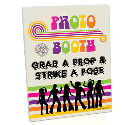 70's Disco Photo Booth Sign - 1970s Disco Fever Party Decorations - Printed on Sturdy Plastic Material - 10.5 x 13.75 inches - Sign with Stand - 1 Piece