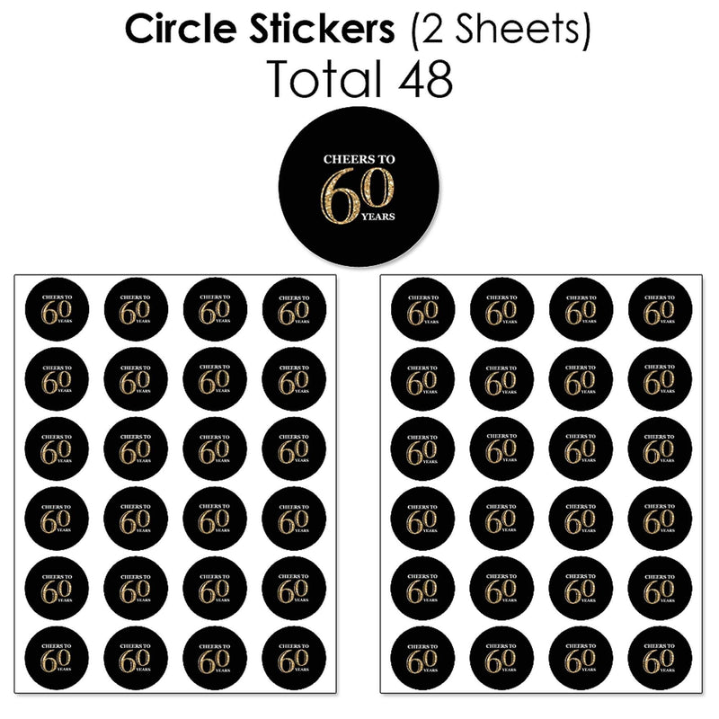 Adult 60th Birthday - Gold - Mini Candy Bar Wrappers, Round Candy Stickers and Circle Stickers - Birthday Party Candy Favor Sticker Kit - 304 Pieces